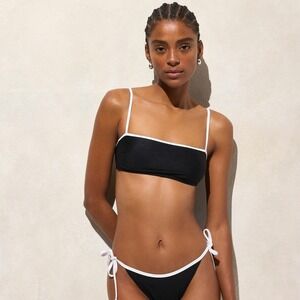 NWT!! J. CREW Contrast Straight Neck Bikini Top Black White Swimwear Beach Large